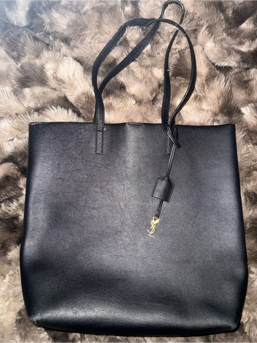 Saint Laurent Black Leather Tote with Gold YSL Charm